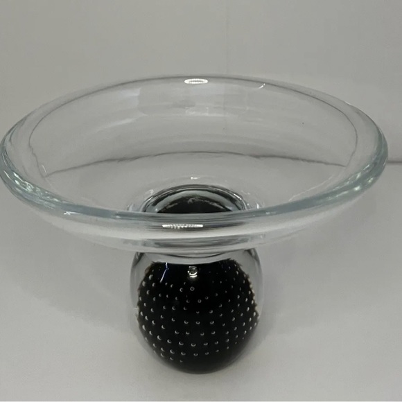 Hand Blown Glass Bowl with Black Ball Stand - 6” Diameter x 4” High - Picture 2 of 8